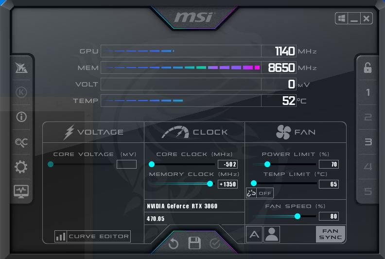 MSI Afterburner Overclock Settings for mining