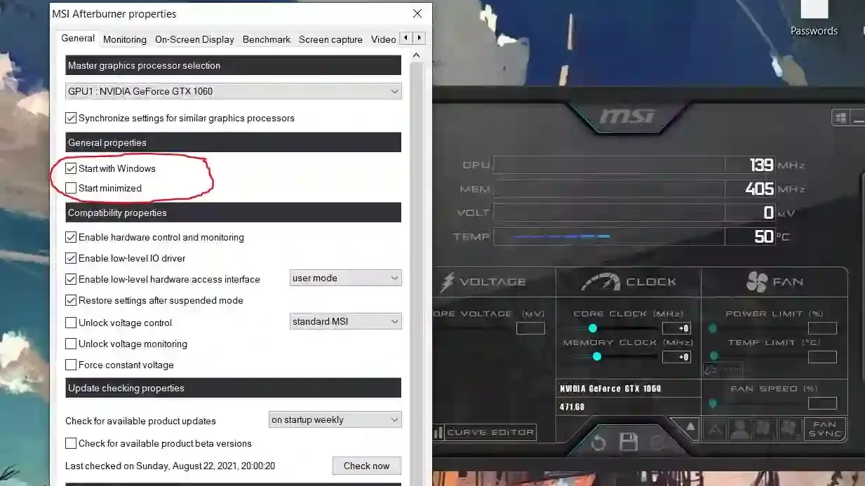 MSI Afterburner settings