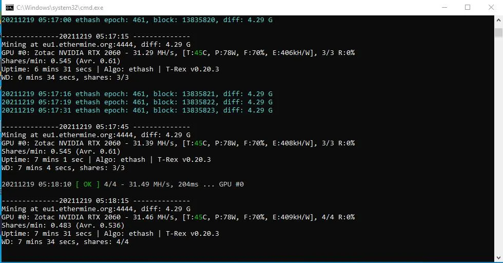 Ethereum mining on Trex