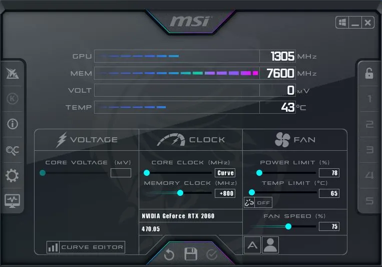 RTX 2060 MSI Afterburner Overclock Settings