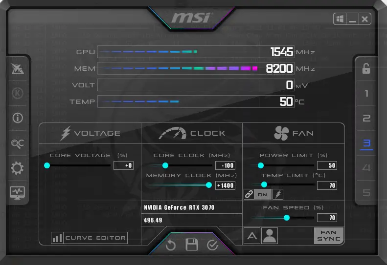 RTX 3070 Overclock Settings MSI Afterburner