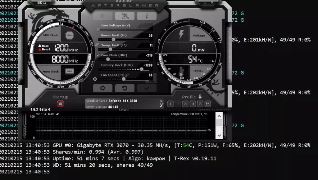 MSI Afterburner Overclock settings RTX 3070 Raven